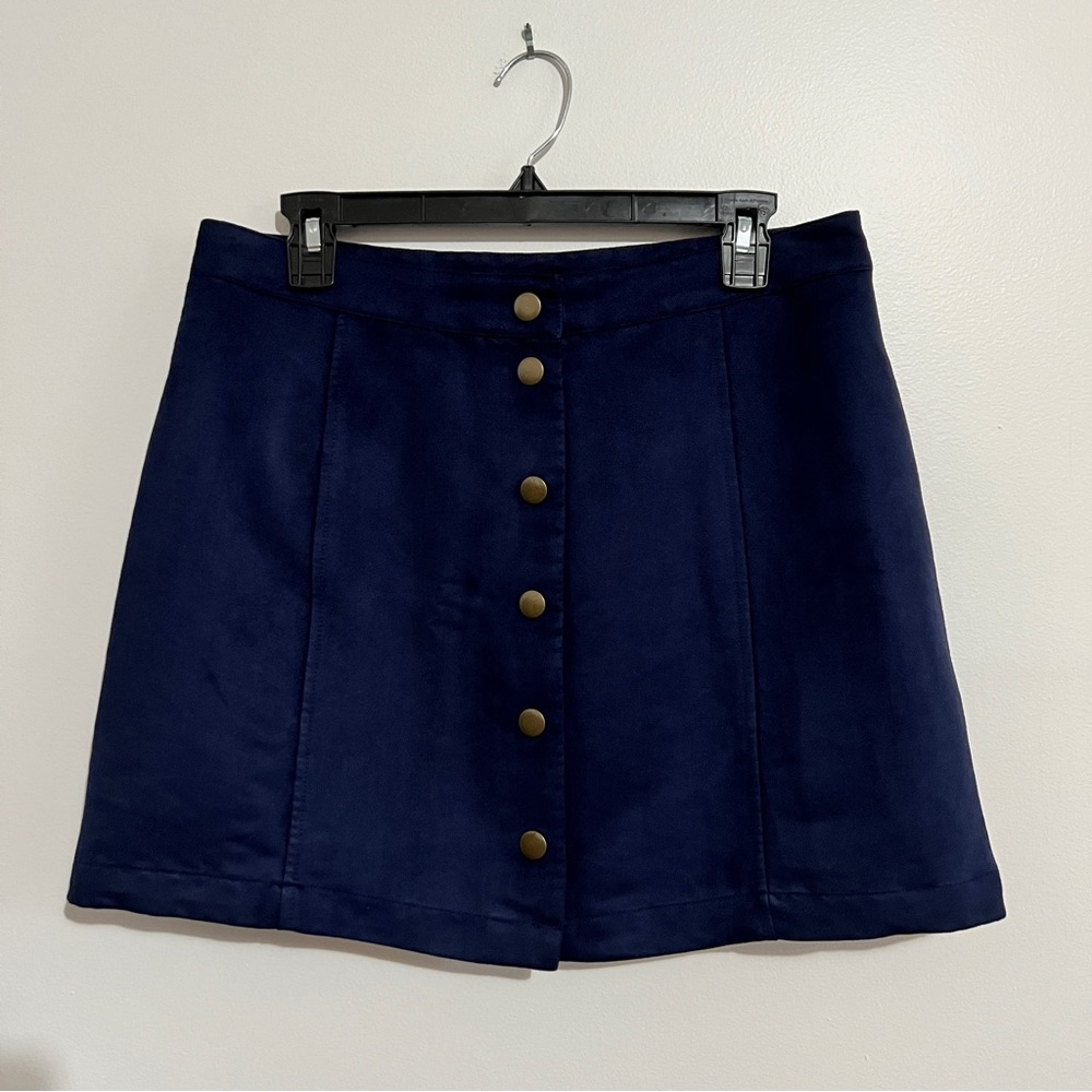 Suede Blue Button-Up Skirt